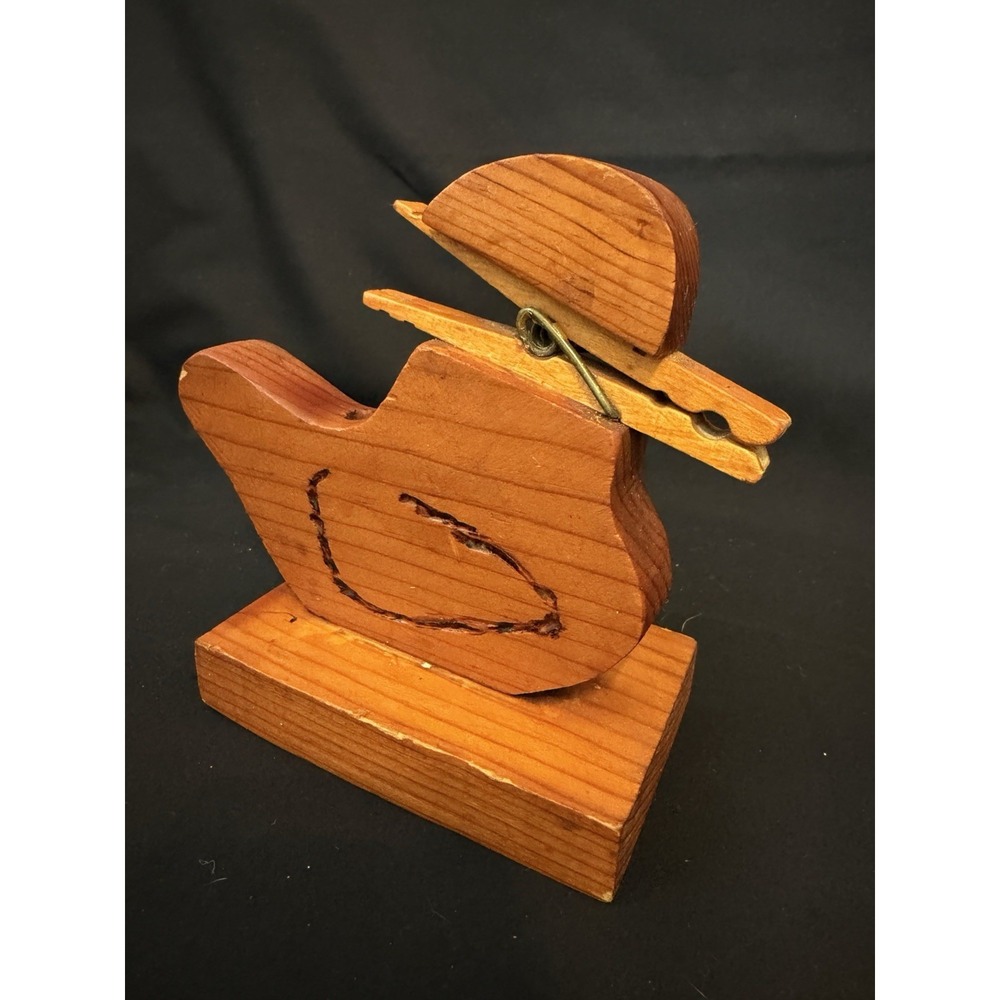 Vintage Handmade Wooden Duck Recipe Note Pencil Holder Folk Art Farmhouse
